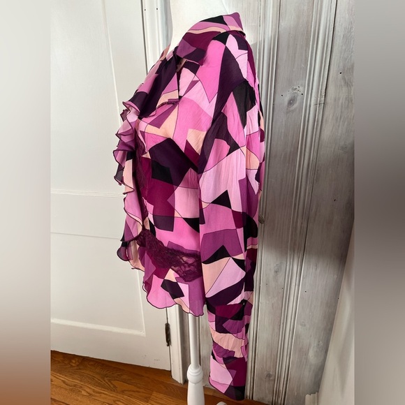 VTG Y2K petal pink lace ruffle flutter sleeve drop waist top size XL coquette - Picture 10 of 14